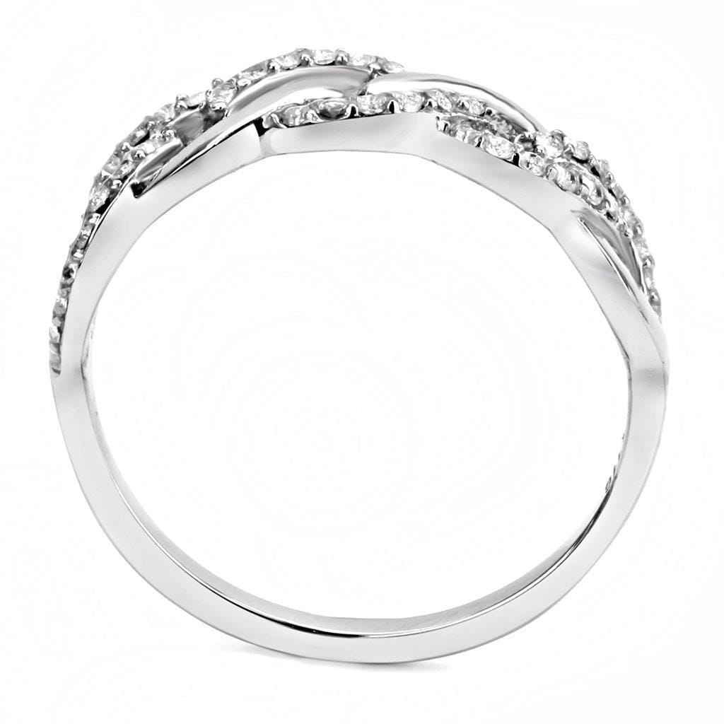 DA163 - High polished (no plating) Stainless Steel Ring with AAA Grade CZ  in Clear