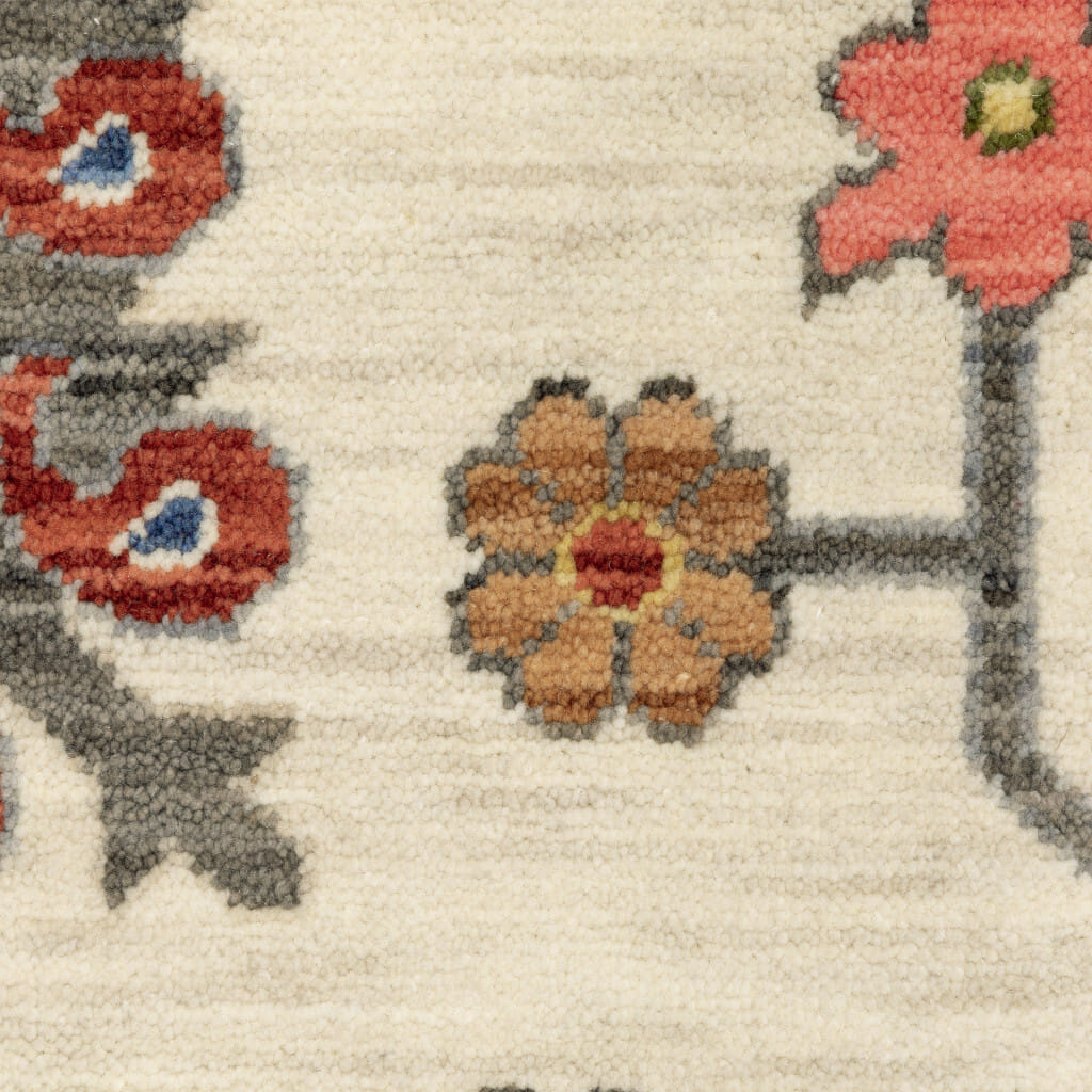 5' X 8' Ivory and Blue Oriental Power Loom Area Rug With Fringe