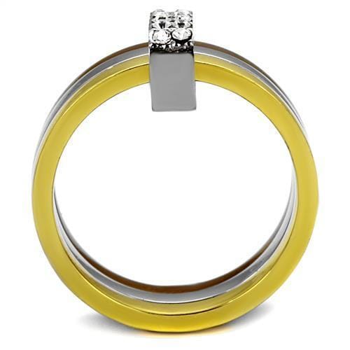 TK2600 - Three Tone (IP Gold & IP Light coffee & High Polished) Stainless Steel Ring with Top Grade Crystal in Clear