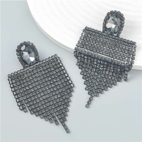 Glistening Rhinestone Tassel European and American Fashion Banquet Style Wholesale Earrings - Black