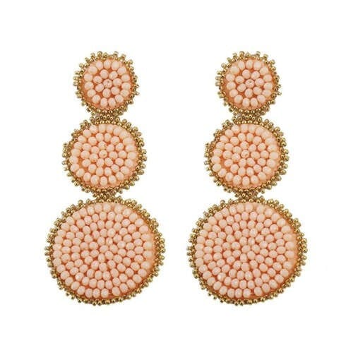 Mini Beads Triple Rounds Design Bohemian Fashion Shoulder Duster Alloy Women Statement Earrings - Apricot
