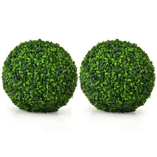 Costway 2 Pieces 15.7 Inch Artificial Boxwood Topiary Ball Tree Set - Color: Green - Size: 15.5 inches