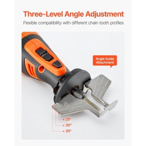 Cordless Chainsaw Sharpener, 5-Speed Adjustable Electric Saw Chain Sharpener 5000-30000 RPM, Rechargeable Handheld Chainsaw Sharpening Tool with 4 Sharpening Heads & Angle Guide Attachment