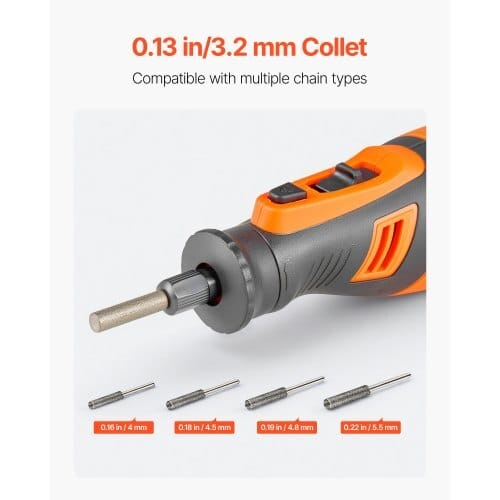 Cordless Chainsaw Sharpener, 5-Speed Adjustable Electric Saw Chain Sharpener 5000-30000 RPM, Rechargeable Handheld Chainsaw Sharpening Tool with 4 Sharpening Heads & Angle Guide Attachment