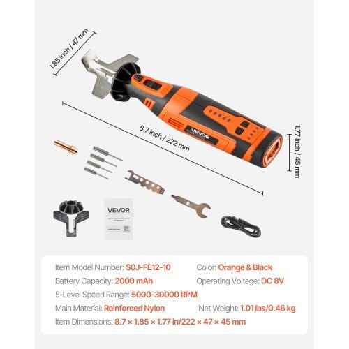 Cordless Chainsaw Sharpener, 5-Speed Adjustable Electric Saw Chain Sharpener 5000-30000 RPM, Rechargeable Handheld Chainsaw Sharpening Tool with 4 Sharpening Heads & Angle Guide Attachment