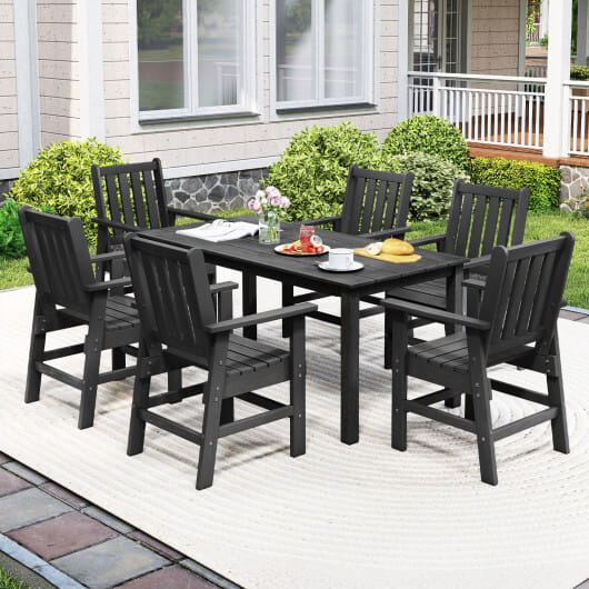 7 Pieces Patio Dining Set Outdoor HDPE Weather Resistant Table and Chairs Set-Black - Color: Black