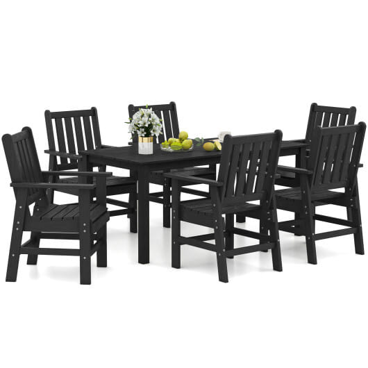 7 Pieces Patio Dining Set Outdoor HDPE Weather Resistant Table and Chairs Set-Black - Color: Black