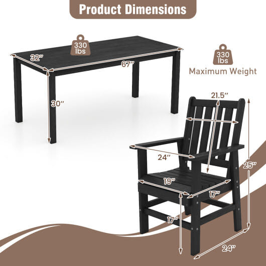 7 Pieces Patio Dining Set Outdoor HDPE Weather Resistant Table and Chairs Set-Black - Color: Black