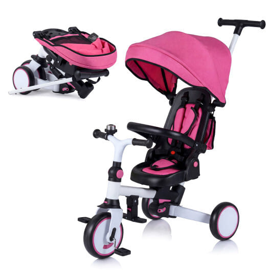 8-in-1 Folding Kids Tricycle with Removable Canopy and Push Handle-Blue