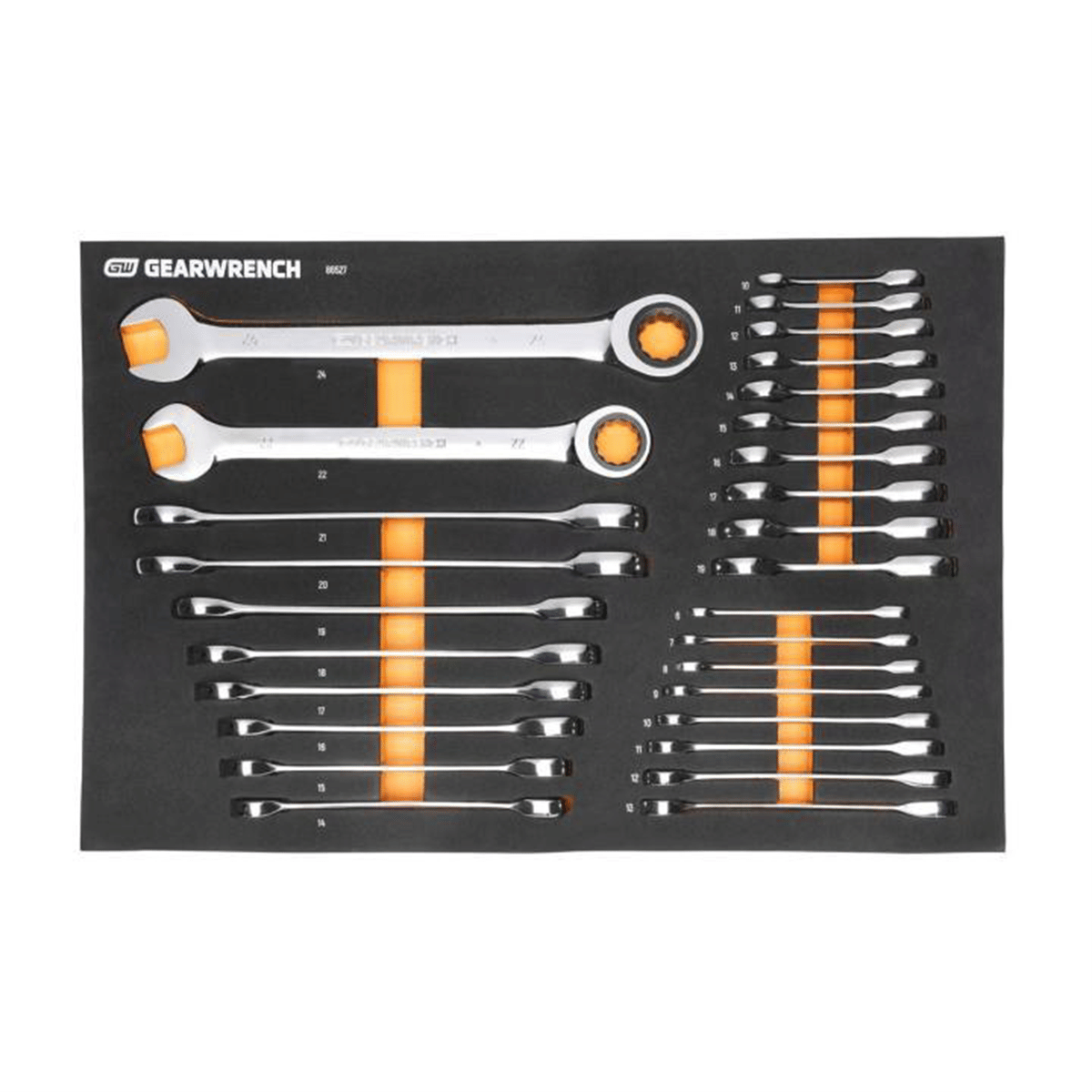 GearWrench 28 Piece 72-Tooth 12 Point Metric Standard & Stubby Combination Ratcheting Wrench Set with Foam Storage Tray