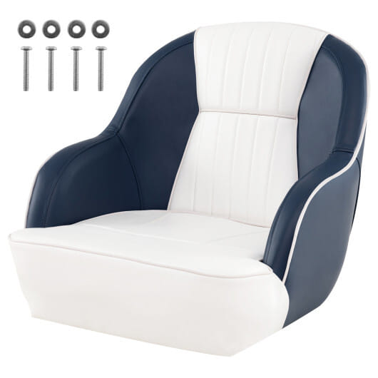 Captain Bucket Seat Pontoon Boat Chair with PVC Leather and Armrests-Blue - Color: Blue