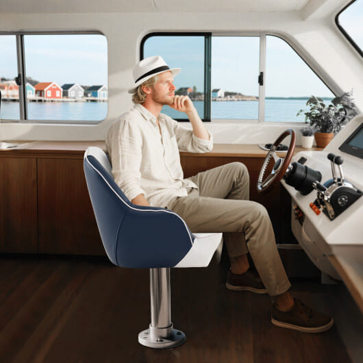 Captain Bucket Seat Pontoon Boat Chair with PVC Leather and Armrests-Blue - Color: Blue