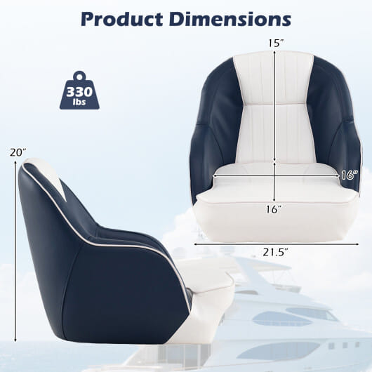 Captain Bucket Seat Pontoon Boat Chair with PVC Leather and Armrests-Blue - Color: Blue