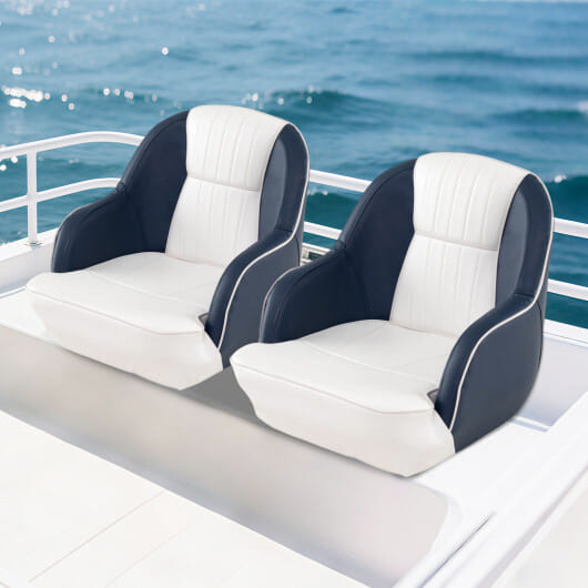Captain Bucket Seat Pontoon Boat Chair with PVC Leather and Armrests-Blue - Color: Blue