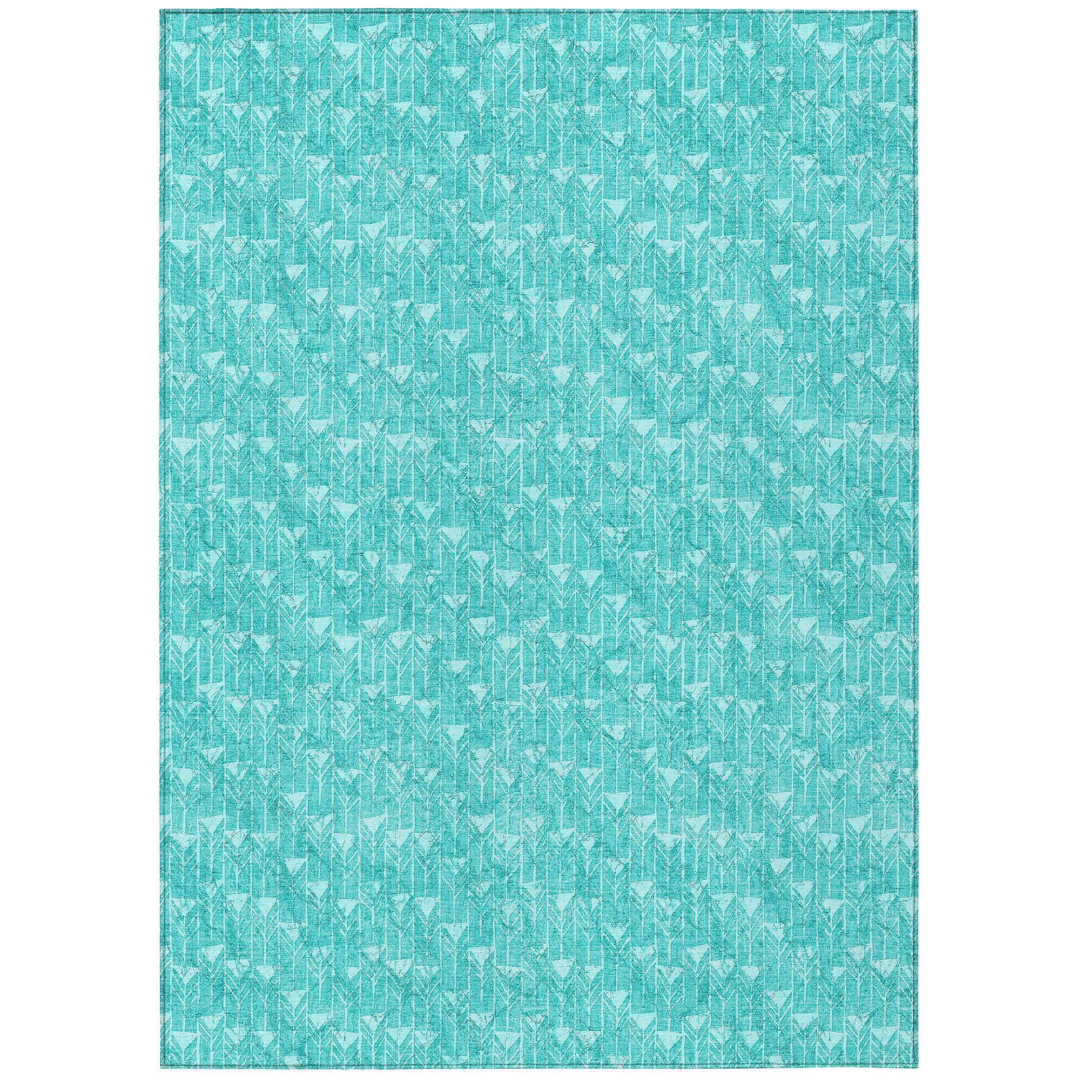3' X 5' Turquoise Geometric Washable Non Skid Indoor Outdoor Area Rug