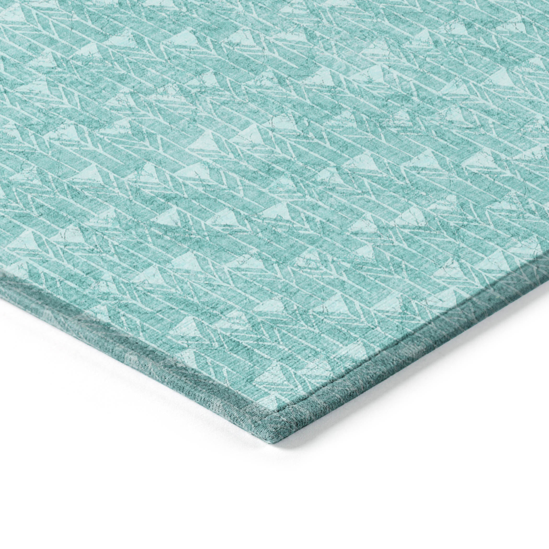 3' X 5' Turquoise Geometric Washable Non Skid Indoor Outdoor Area Rug