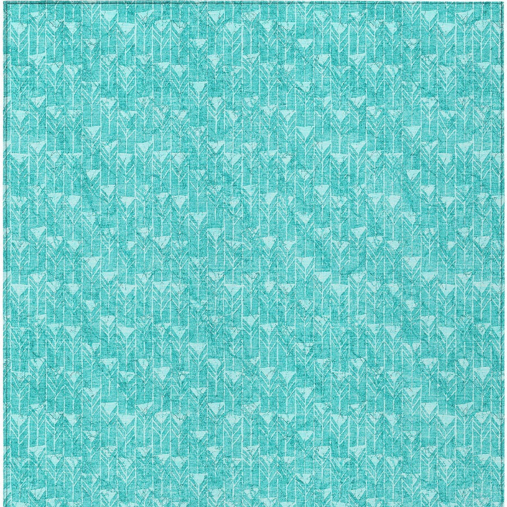 3' X 5' Turquoise Geometric Washable Non Skid Indoor Outdoor Area Rug