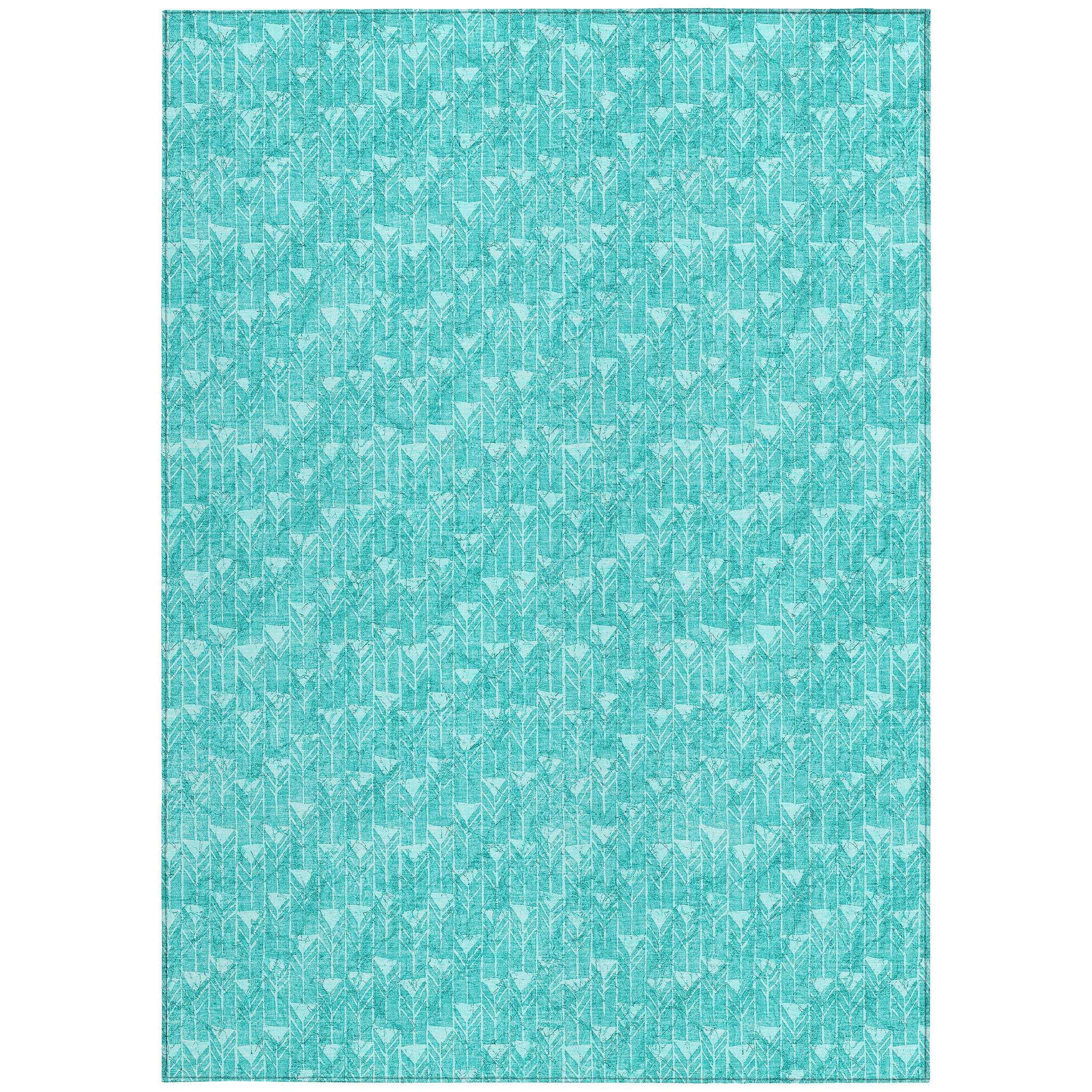3' X 5' Turquoise Geometric Washable Non Skid Indoor Outdoor Area Rug