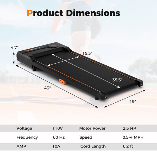 2.5HP Under Desk Treadmill with Remote Control for Home Office-Black - Color: Black
