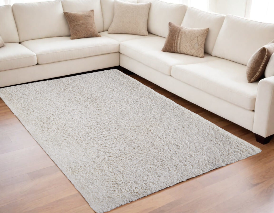 5' X 8' Ivory Shag Hand Tufted Area Rug
