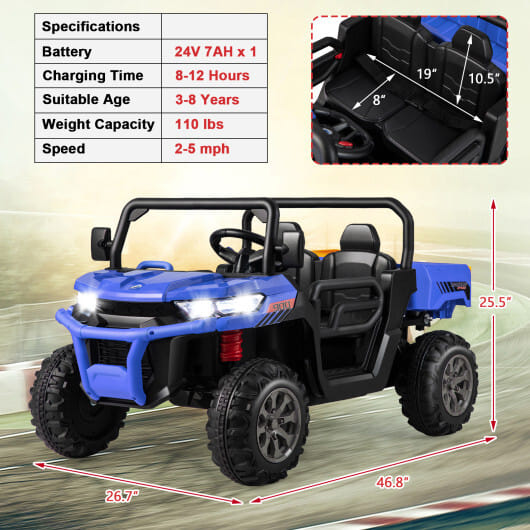 24V Ride On Kids Car with Dump Bed and Remote Control-Navy - Color: Navy