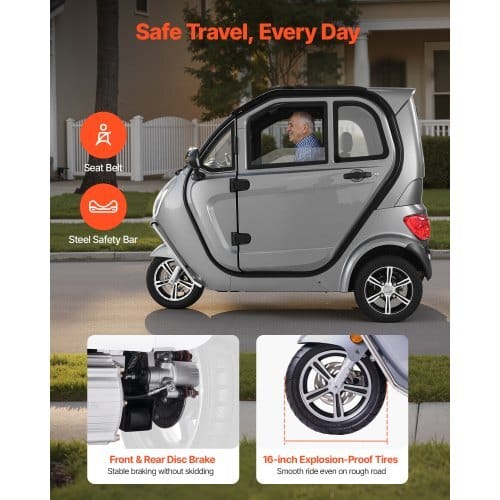 3-Wheel Enclosed Mobility Scooter for Seniors Adults, 650lbs Capacity, 3-Seater 1500W Electric Recreational Mobility Scooter 37 Miles Long Range, Remote Unlock, All-Terrain for Shopping Touring