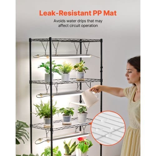 DIY Plant Shelf with Grow Lights, 71 in Tall Indoor Plant Stand with Wheels, 192W 5000K Full Spectrum Grow Lights, Heavy Duty Metal Plants Display Rack, Flower Pot Holder for Seed Starting
