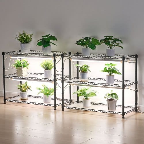 DIY Plant Shelf with Grow Lights, 71 in Tall Indoor Plant Stand with Wheels, 192W 5000K Full Spectrum Grow Lights, Heavy Duty Metal Plants Display Rack, Flower Pot Holder for Seed Starting