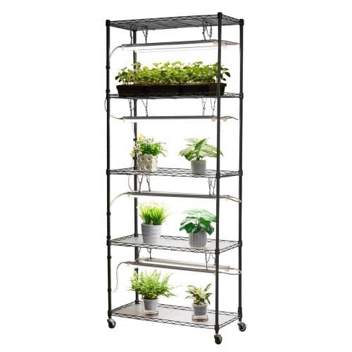 DIY Plant Shelf with Grow Lights, 71 in Tall Indoor Plant Stand with Wheels, 192W 5000K Full Spectrum Grow Lights, Heavy Duty Metal Plants Display Rack, Flower Pot Holder for Seed Starting