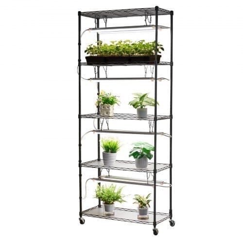 DIY Plant Shelf with Grow Lights, 71 in Tall Indoor Plant Stand with Wheels, 192W 5000K Full Spectrum Grow Lights, Heavy Duty Metal Plants Display Rack, Flower Pot Holder for Seed Starting