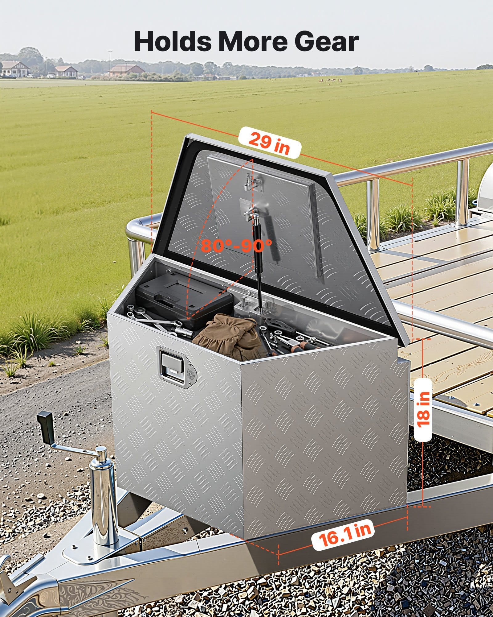 Trailer Tongue Box, 29" x 16.1" x 18" Aluminum Trailer Tongue Tool Box, Heavy Duty Storage Organizer with Lock & Keys, Utility Tool Chest for Pickup Truck Bed, RV, SUV, Off-Road Vehicle, Silver