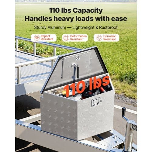 Trailer Tongue Box, 29" x 16.1" x 18" Aluminum Trailer Tongue Tool Box, Heavy Duty Storage Organizer with Lock & Keys, Utility Tool Chest for Pickup Truck Bed, RV, SUV, Off-Road Vehicle, Silver