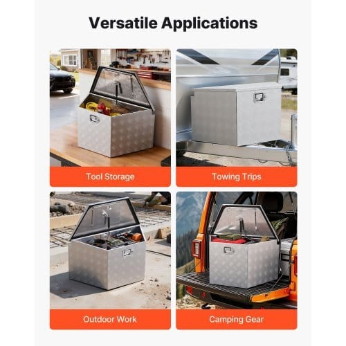 Trailer Tongue Box, 29" x 16.1" x 18" Aluminum Trailer Tongue Tool Box, Heavy Duty Storage Organizer with Lock & Keys, Utility Tool Chest for Pickup Truck Bed, RV, SUV, Off-Road Vehicle, Silver