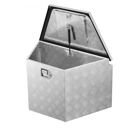 Trailer Tongue Box, 29" x 16.1" x 18" Aluminum Trailer Tongue Tool Box, Heavy Duty Storage Organizer with Lock & Keys, Utility Tool Chest for Pickup Truck Bed, RV, SUV, Off-Road Vehicle, Silver