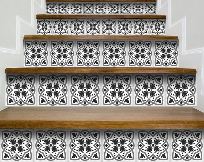 6" X 6" Charcoal And White Scroll Peel And Stick Removable Tiles