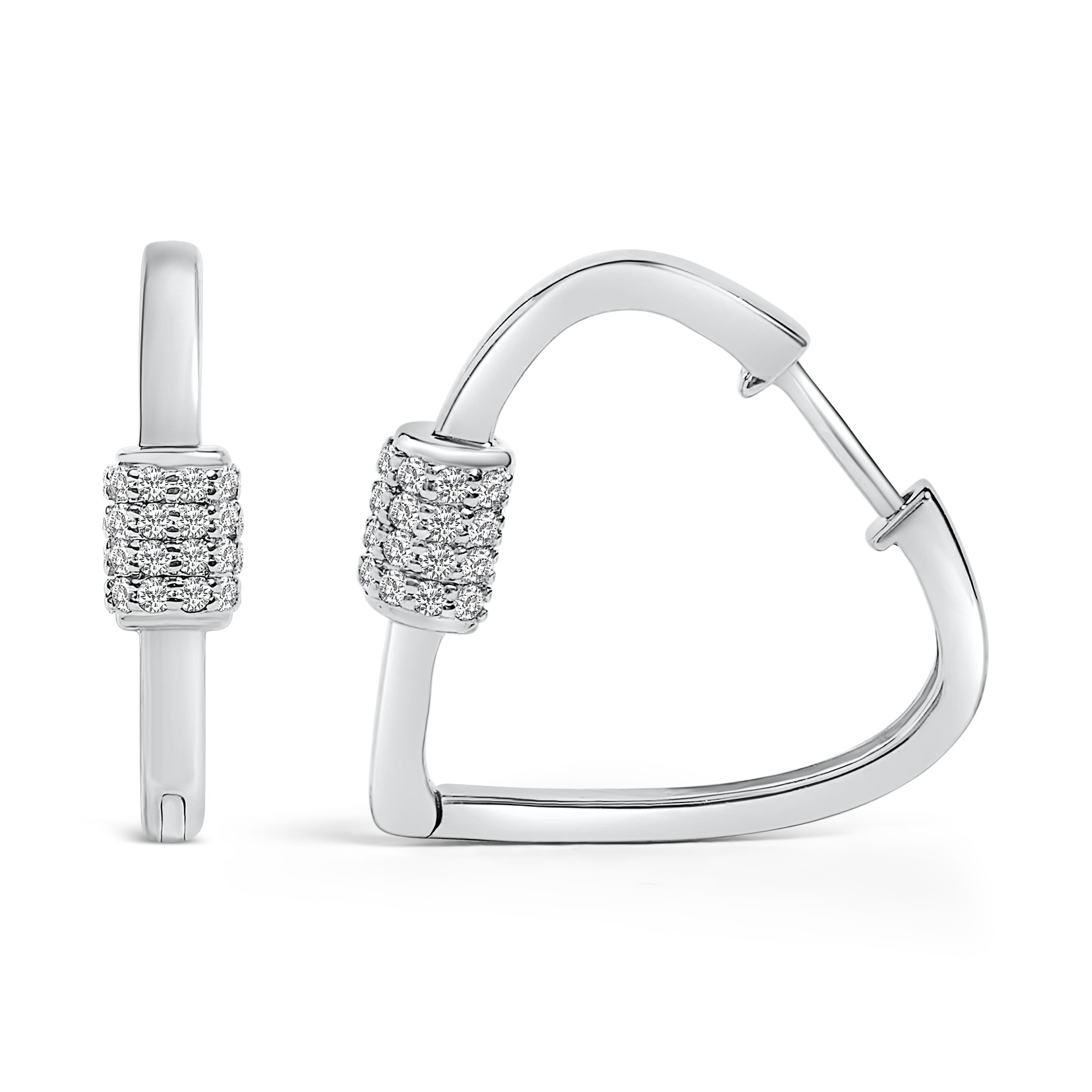 10K White Gold 3/8 Cttw Lab Grown Diamond Heart Shaped Huggie Hoop Earrings