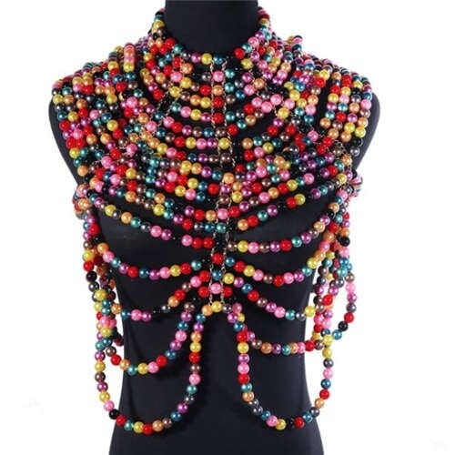 Super Hot Sales Multilayer Pearl Body Chains Bikini Decorative Necklace Wholesale Body Jewelry - Multicolor