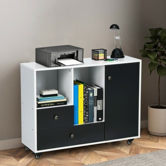 Lateral Mobile Filing Cabinet with 2 Drawers-Black - Color: Black
