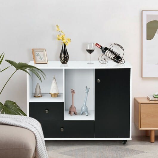 Lateral Mobile Filing Cabinet with 2 Drawers-Black - Color: Black