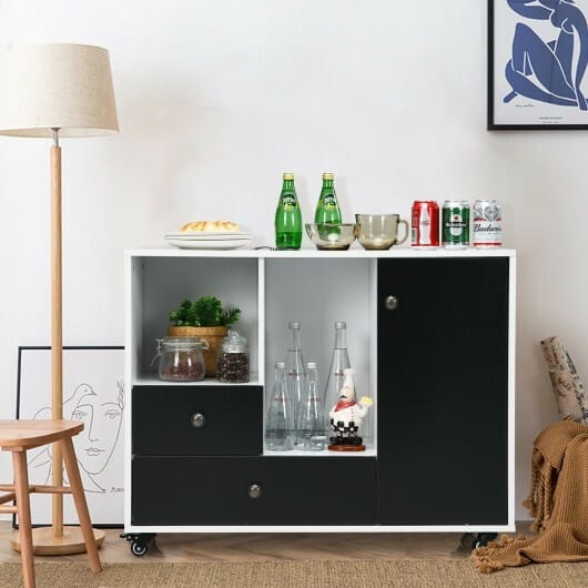 Lateral Mobile Filing Cabinet with 2 Drawers-Black - Color: Black