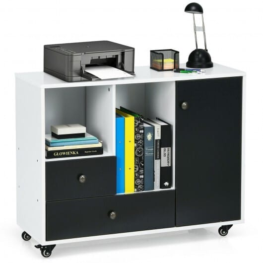 Lateral Mobile Filing Cabinet with 2 Drawers-Black - Color: Black