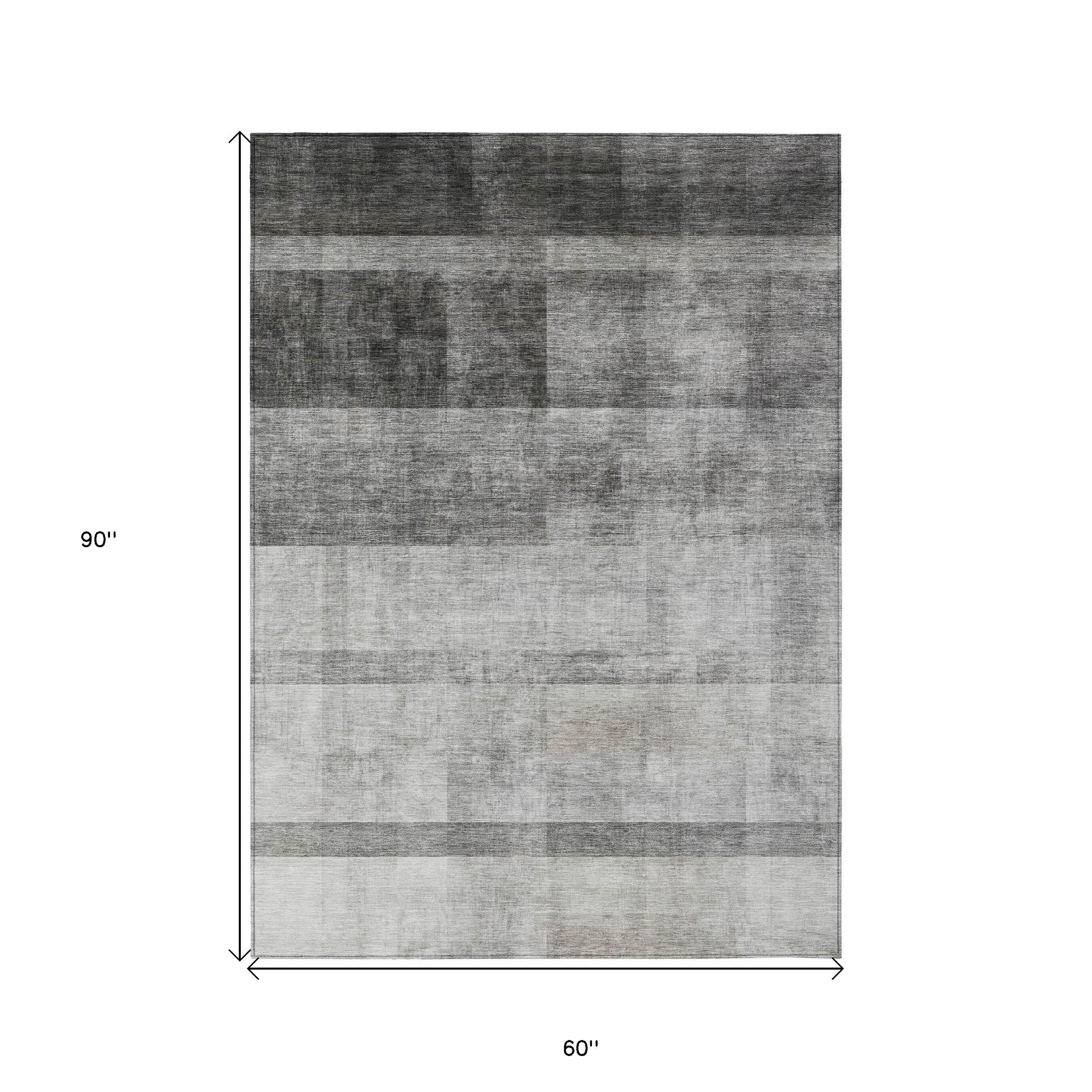 5' X 8' Gray Ombre Washable Non Skid Indoor Outdoor Area Rug
