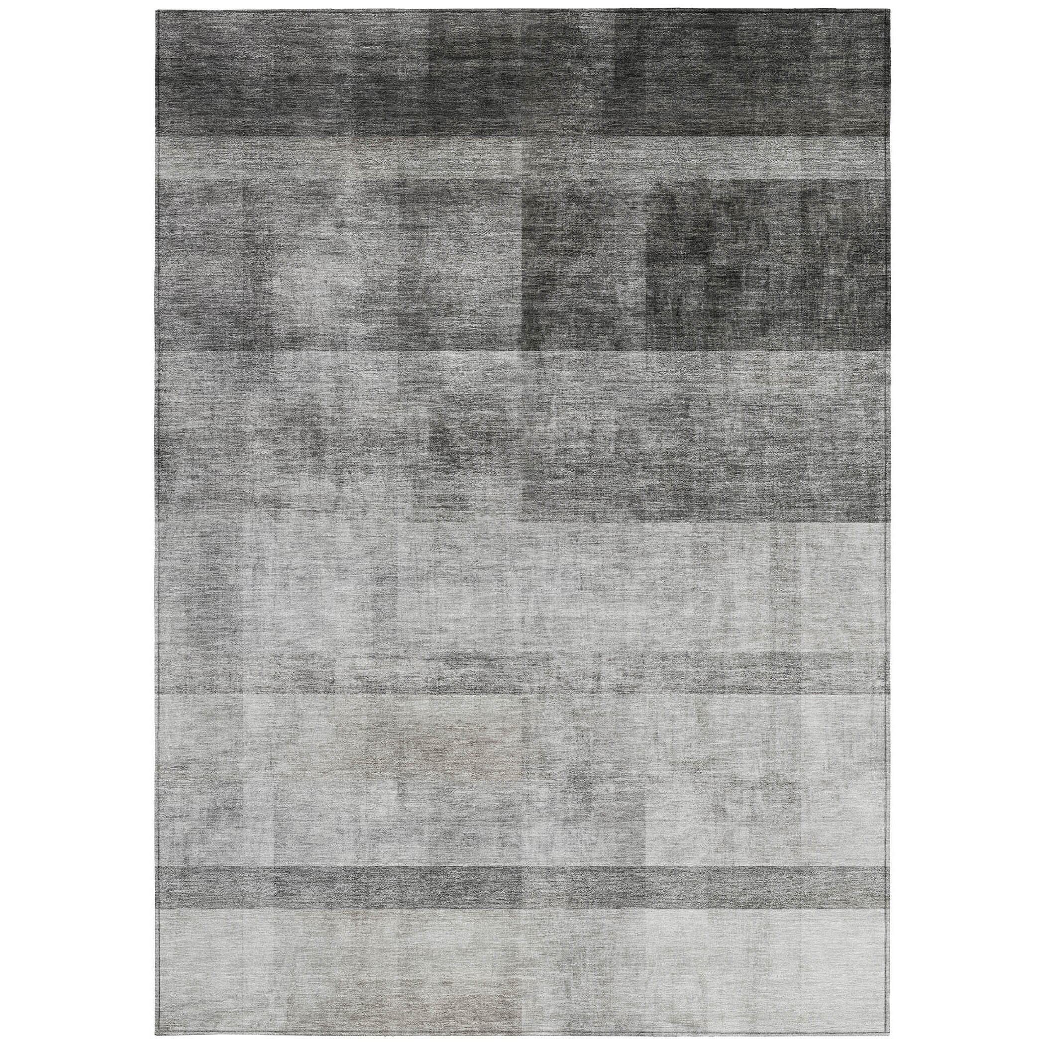 5' X 8' Gray Ombre Washable Non Skid Indoor Outdoor Area Rug