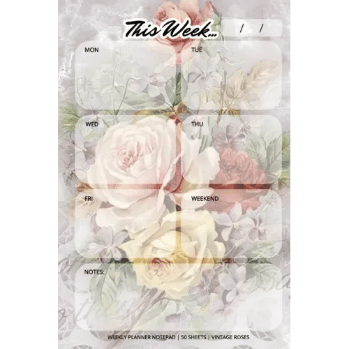 Weekly Planner Notepad: Vintage Roses, Daily Planning Pad for Organizing, Tasks, Goals, Schedule - Paperback