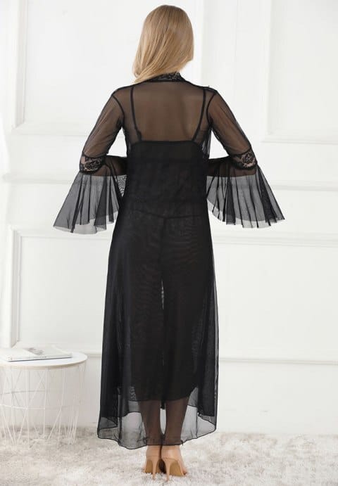 Sheer Mesh and Lace Robe Set