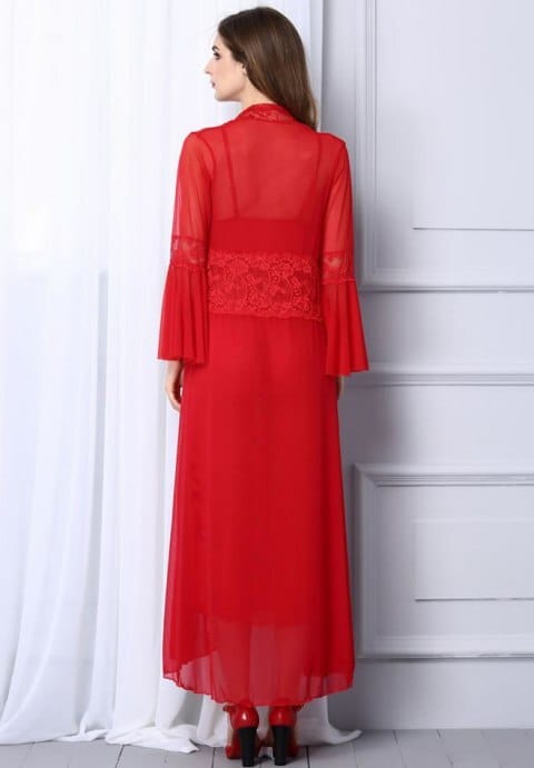 Sheer Mesh and Lace Robe Set