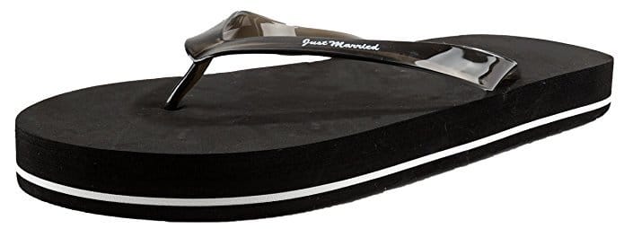 Mens Just Married Black Flip Flops Small