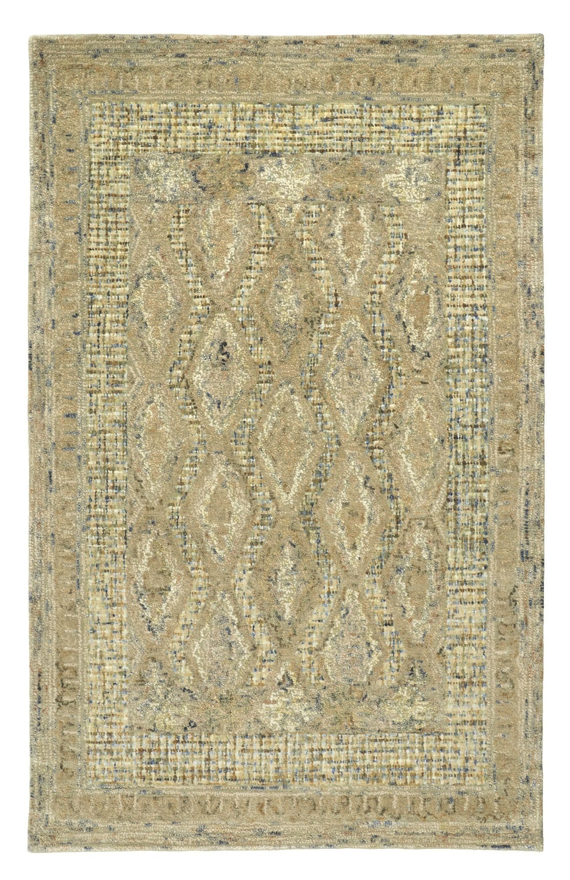 8' Runner Beige Blue and Gray Wool Oriental Hand Tufted Runner Rug