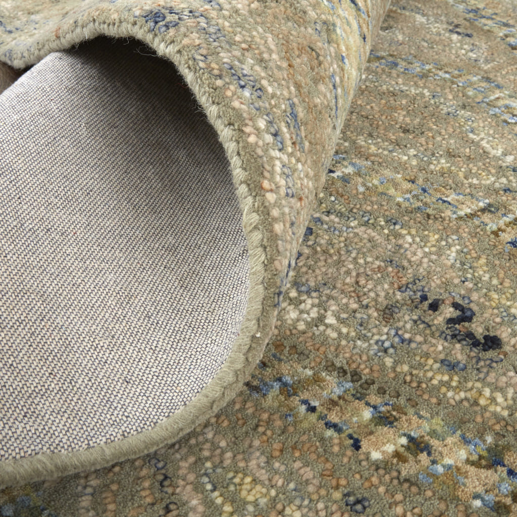 8' Runner Beige Blue and Gray Wool Oriental Hand Tufted Runner Rug