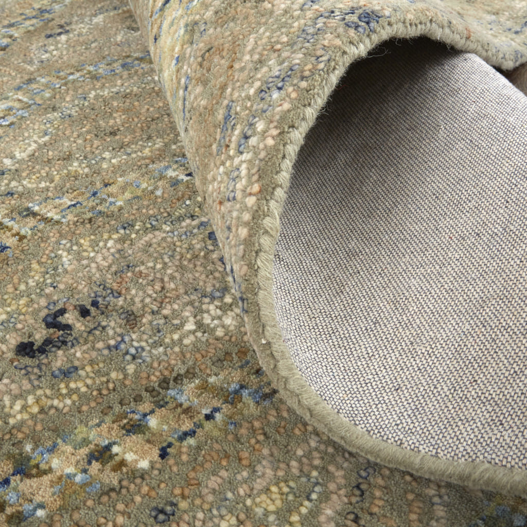 8' Runner Beige Blue and Gray Wool Oriental Hand Tufted Runner Rug